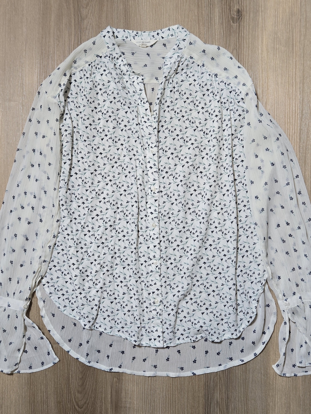 Lucky Brand White Blouse with Navy Floral Print